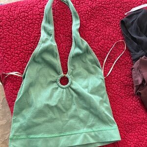 Green Ribbed Halter Top